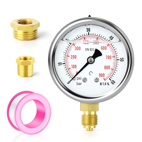 TAILONZ PNEUMATIC 0-60 bar Edelstahl 1/4" BSP 2,5" Zoll FACE DIAL Flüssigkeitsmanometer WOG Wasser Öl Gas untere Halterung von TAILONZ PNEUMATIC