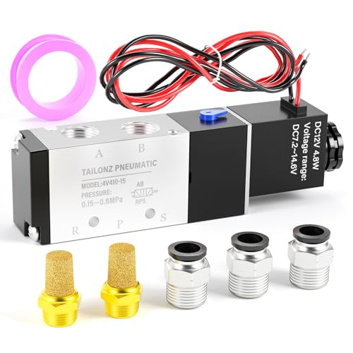TAILONZ PNEUMATIC 1/2" BSP Magnetventil 4V410-15 12V Single Coil Pilot-Operated Electric 2 Position 5 Way Connection Type Ausgangsdraht von TAILONZ PNEUMATIC