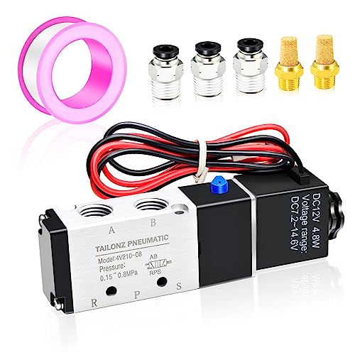 TAILONZ PNEUMATIC 1/4 "BSP Magnetventil 12V Einzelspule vorgesteuert elektrisch 2 Positionen 5 Wege Anschluss Typ 4V210-08 von TAILONZ PNEUMATIC