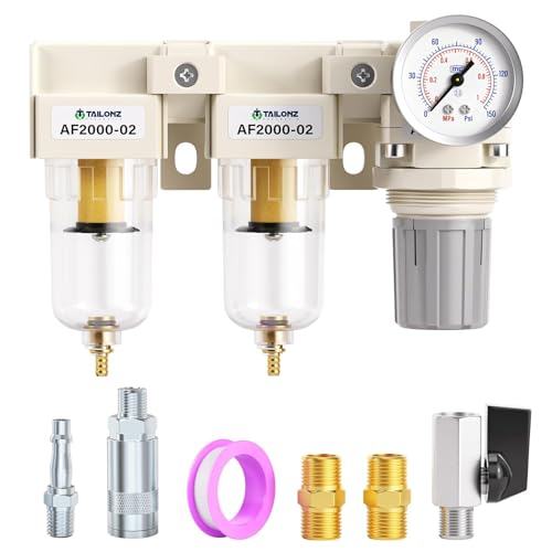 TAILONZ PNEUMATIC 1/4 Zoll BSP 3-in-1 Luftfilter-Druckminderer Combo Huckepack-Luftwerkzeug-Kompressorfilter mit Manometer AF2000 + AF2000 + AR2000 (britisch) von TAILONZ PNEUMATIC