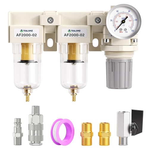 TAILONZ PNEUMATIC 1/4 Zoll BSP 3 in 1 Luftfilter Druckregler Combo Piggyback, Air Tool Compressor Filter mit Manometer AF2000+AF2000+AR2000 TAILONZ PNEUMATIC 1/4 Zoll BSP 3 in 1 Luftfilter Druckregler Combo Piggyback, Air Tool Compressor Filter mit Manometer AF2000+AF2000+AR2000 von TAILONZ PNEUMATIC