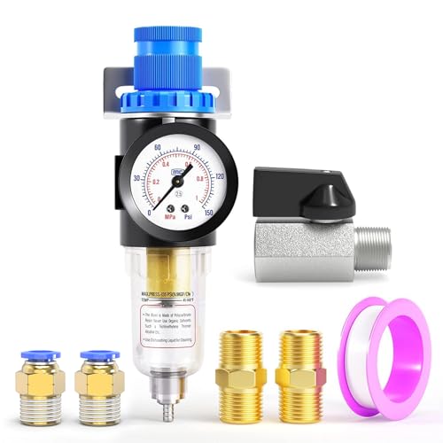 TAILONZ PNEUMATIC 1/4 Zoll BSP AFR2000 Luftfilter-Druckregler-Kit（0 bis 1 MPA）5 Micron Messing-Element Druckluftwerkzeug-Kompressor-Filter mit Manometer von TAILONZ PNEUMATIC