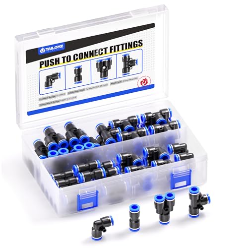 TAILONZ PNEUMATIC 1/4 Zoll od Push to Connect Fittings Pneumatische Armaturen Kit 10 Spliter+10 Ellenbogen+10 Tee+10 Gerade (40 Stück) von TAILONZ PNEUMATIC