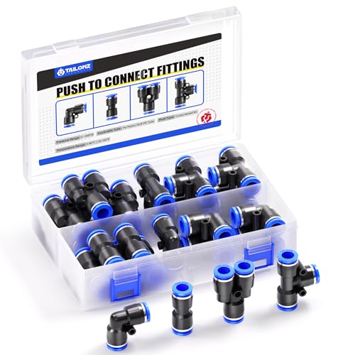 TAILONZ PNEUMATIC 12 mm od Push to Connect Fittings Pneumatische Armaturen Kit 5 Spliter+5 Ellenbogen+5 Tee+5 Gerade (20 Stück) von TAILONZ PNEUMATIC