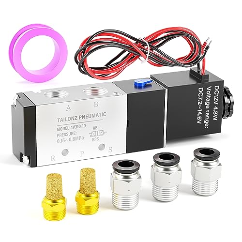 TAILONZ PNEUMATIC 3/8 Inch BSP Magnetventil 12V Einzelspule Pilot-betriebene elektrische 2-Position 5-Wege-Verbindungsart 4V310-10 von TAILONZ PNEUMATIC