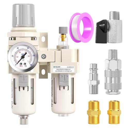 TAILONZ PNEUMATIC 3/8 Zoll BSP Luftfilter Druckregler Wasser/Ölabscheider Combo(0-1MPA),Air Tool Compressor Filter mit Manometer AC3010-03(Manuelle Entleerung) von TAILONZ PNEUMATIC