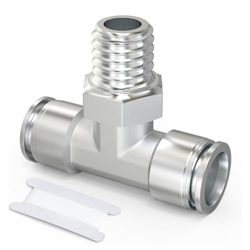 TAILONZ PNEUMATIC 304 Edelstahl T-Stück mit Außengewinde 6 mm x 1/4 Zoll BSP-Gewinde und Steckverschraubungen PT6-02 (2er-Pack) von TAILONZ PNEUMATIC