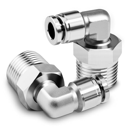 TAILONZ PNEUMATIC 304 Edelstahl-Winkelstück mit Außengewinde 8 mm AD x 3/8 BSP Steckverschraubungen PL8-03 (2er-Pack) von TAILONZ PNEUMATIC