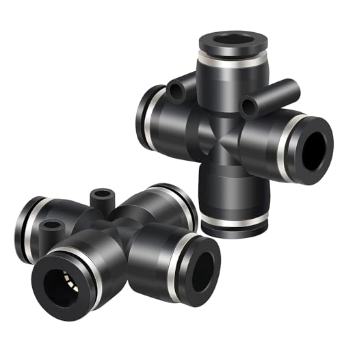 TAILONZ PNEUMATIC 4 Way 4MM OD Straight Push Fittings Plastic Quick Release Connectors Air Line Fittings PZA-4 (Packung mit 5) von TAILONZ PNEUMATIC