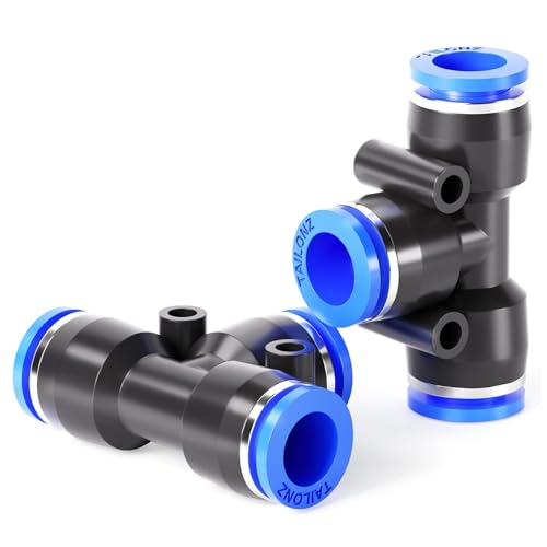TAILONZ PNEUMATIC 8mm OD T-Stücke Kunststoff Schnellverschraubungen 3 Wege Rohr verbinden Push Fit Push Lock PE-8 (Packung mit 10) von TAILONZ PNEUMATIC