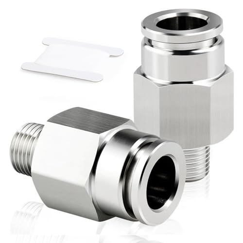 TAILONZ PNEUMATIC Außengewinde, gerade, 12 mm Außendurchmesser, 1/4 Zoll BSP Gewinde, Steckverschraubungen, Kupfer, vernickelt TPC12-02 (2er Pack) von TAILONZ PNEUMATIC