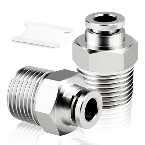 TAILONZ PNEUMATIC Außengewinde, gerade, 6 mm Außendurchmesser, 1/2 Zoll BSP-Gewinde, Steckverschraubungen, Kupfer, vernickelt TPC6-04 (5er-Pack) von TAILONZ PNEUMATIC