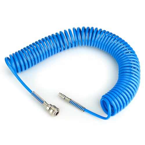 TAILONZ PNEUMATIC Blau 10M PU-Luftspiralschlauch mit 8mm Außendurchmesser, (mit Schnellkupplung und Stecknippel, PU-Schlauchmaterial) von TAILONZ PNEUMATIC