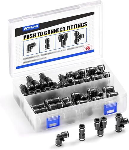 TAILONZ PNEUMATIC Pneumatische Armaturen, 6 mm, OD, Push-to-Connect-Armaturen, 10 Splitter, 10 Winkelstücke, 10 T-Stücke, 10 gerade (40 Stück) von TAILONZ PNEUMATIC