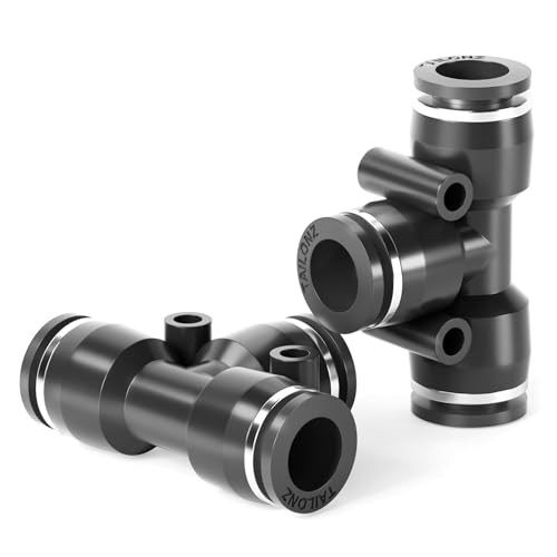 TAILONZ PNEUMATIC Schwarzes 8MM OD T-Stück aus Kunststoff mit Steckverbindung 3 Wege Rohrverbindung Push Fit Push Lock PE8(Packung mit 20) von TAILONZ PNEUMATIC