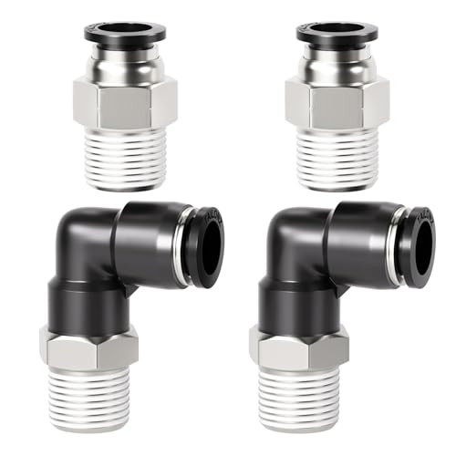 TAILONZ PNEUMATIC Winkel und gerade Kombination 10MM Rohr-AD x 1/4 Zoll BSP Gewinde Steckverschraubungen PC10-02+PL10-02(Packung mit 4) von TAILONZ PNEUMATIC
