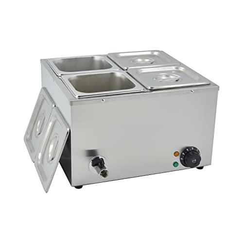 TAIMIKO Bain Marie Speisenwärmer 1500W Elektrisches Buffetwärmer 220V Schmelztopf Professioneller kommerzieller Tellerwärmer mit 4 x 1/6 Töpfen (4 Pots) von TAIMIKO