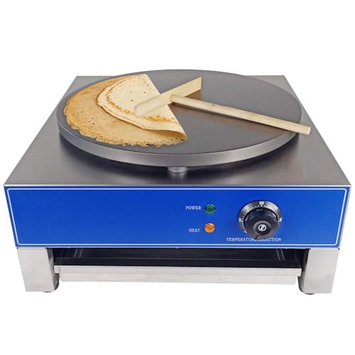 TAIMIKO Crepes Maker Elektrisch aus Edelstahl Creperie 40cm Ø Platte, 3000W mit Teigverteiler für süße oder herzhafte Crepes von TAIMIKO