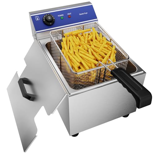 TAIMIKO Elektrische Fritteuse, Edelstahl, Thermostat 60 – 200 °C,Frittierkorb und Deckel, Entnehmbar Becken (8L) von TAIMIKO