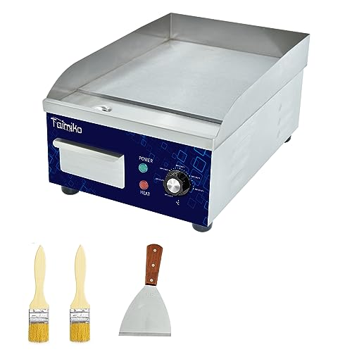 TAIMIKO Elektrische Grillplatte glatt 1700 W Elektro-Grillplatte Edelstahl Gusseisen Gastro Griddleplatte Präzise Temperaturregelung von TAIMIKO