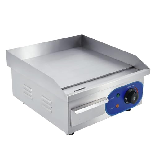 TAIMIKO Elektrischer Grill, Edelstahl, Tischgrill, professionell, 220 – 240 V, 1500 W, Grillplatte aus Eisen, glatte Oberfläche, Spritzschutz (35,5 x 30 cm) von TAIMIKO