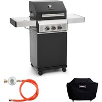 Gasgrill Taino black 2+1 im praktischen Set mit Abdeckhaube und Gasdruckminderer von TAINO