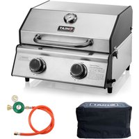 Platinum compact Set Tischgrill Abdeckhaube Gasdruckminderer 2 Brenner Gasgrill Edelstahl - Taino von TAINO