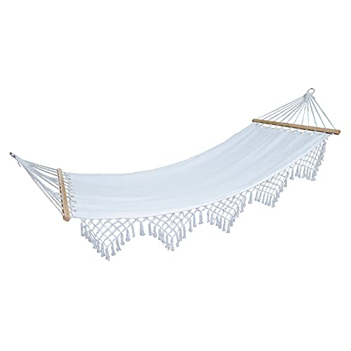 SVITA Luxushängematte mit Schmucksaum Boho Holzrahmen Macramé Baumwolle Beige SVITA Luxushängematte mit Schmucksaum Boho Holzrahmen Macramé Baumwolle Beige von TAINO