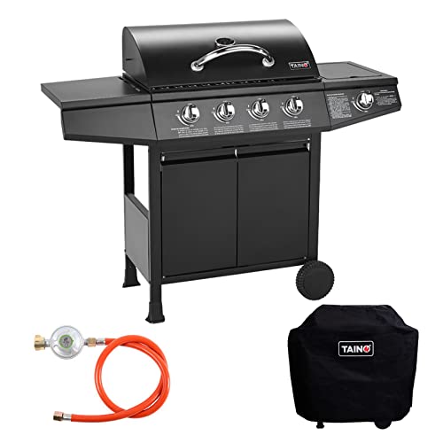 TAINO BASIC BBQ Gasgrill Grillwagen Edelstahl-Brenner + Seitenkocher Grill (Gasgrill BASIC 4+1 Set) von TAINO