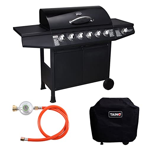 TAINO BASIC BBQ Gasgrill Grillwagen Edelstahl-Brenner + Seitenkocher Grill (Gasgrill BASIC 6+1 Set) von TAINO