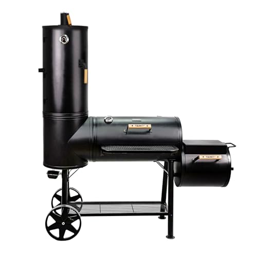 TAINO CHIEF 130 XXL Smoker 130kg BBQ GRILLWAGEN Holzkohle Grillkamin 3,5 mm Stahl PROFI-QUALITÄT Räucherofen (130 kg Smoker) von TAINO