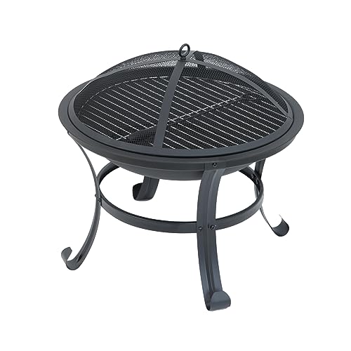 TAINO Feuerschale Rund mit Grillrost Funkenschutz Garten Outdoor Stahl Schwarz von TAINO