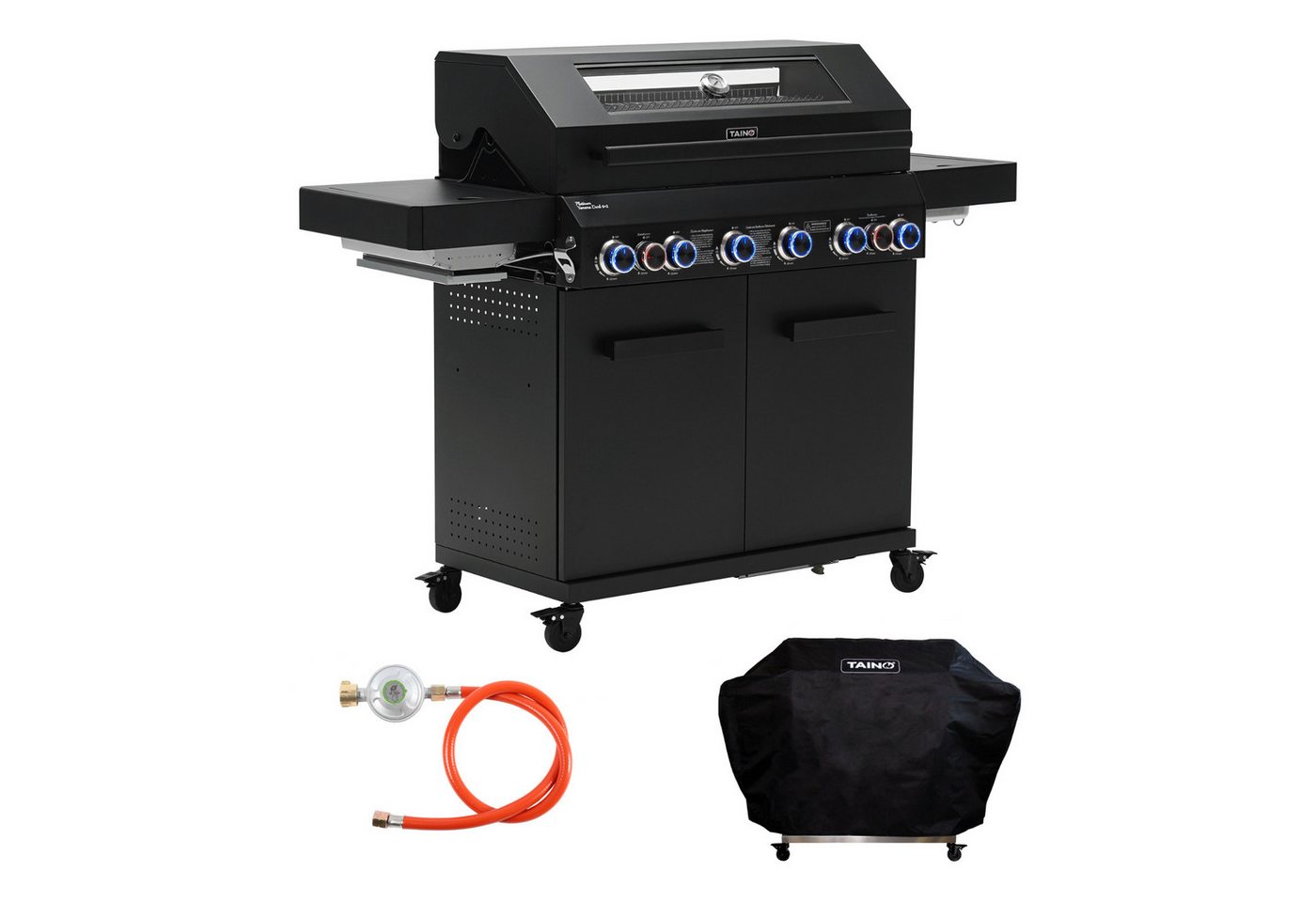 TAINO Gasgrill PLATINUM YAMARA DARK 6+2 mit Haube, Spar-Set, 6 Hauptbrenner, Sear-Zone, Heckbrenner, Edelstahl, Schwarz von TAINO