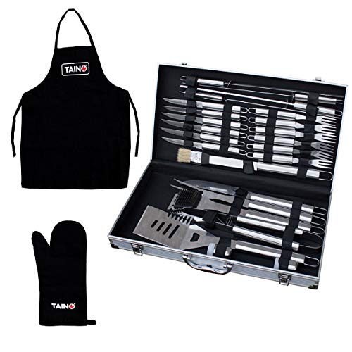 TAINO Grillbesteck Koffer 18-TLG. oder 24-TLG. Edelstahl Grillkoffer Grill-Set Besteck-Set Grillen Grill-Werkzeug (26 Teile) von TAINO