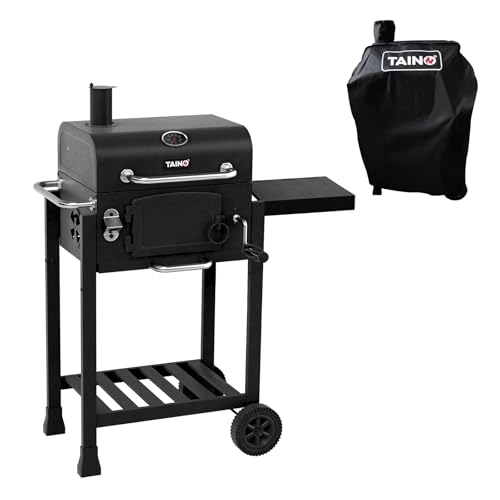 TAINO HERO Set Smoker klein BBQ Grillwagen Holzkohle-Grill Gasgrill Kombi-Grill Grillwagen Abdeckhaube von TAINO