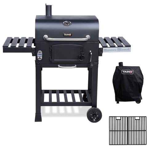 TAINO Hero XL Set BBQ Smoker GRILLWAGEN Holzkohle Grill Grillkamin Standgrill Räucherofen Abdeckhaube Grillrost Gusseisen von TAINO