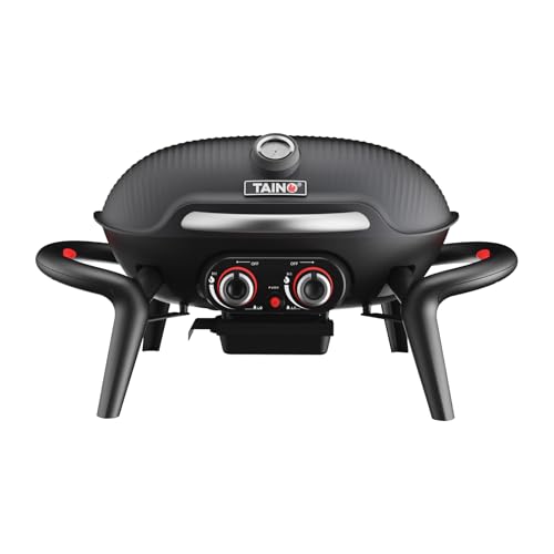 TAINO KENAI Gasgrill klein Tischgrill Balkongrill Gas Outdoorküche Thermometer Aluguss Schwarz von TAINO