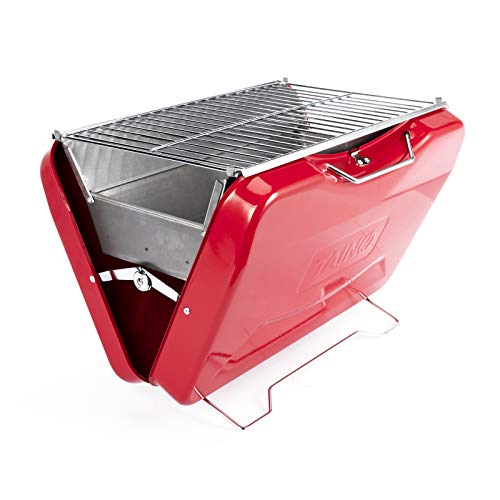 TAINO MOX Holzkohlegrill BBQ Koffergrill Camping-Grill Kohlegrill Retro-Stil klappbar Griller tragbar mobil Rot von TAINO
