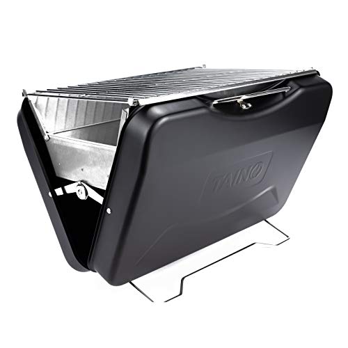 TAINO MOX Holzkohlegrill BBQ Koffergrill Camping-Grill Kohlegrill Retro-Stil klappbar Griller tragbar mobil Schwarz von TAINO