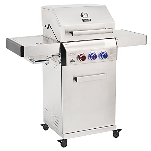 TAINO PLATINUM Gasgrill komplett Edelstahl Sear-Burner Power-Zone Keramik-Brenner BBQ Grillwagen Griller Gusseisen Seitenkocher Piezozündung (PLATINUM 2+1) von TAINO