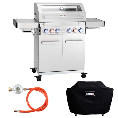 TAINO PLATINUM YAMARA 4+2 Gasgrill Set Edelstahl 4 Brenner Keramik Sear-Burner Keramik Backburner Piezo-Zündung Abdeckhaube von TAINO