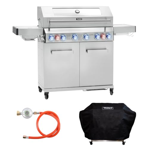 TAINO PLATINUM YAMARA 6+2 Gasgrill Set Edelstahl 6 Brenner Keramik Sear-Burner Keramik Backburner Piezo-Zündung Abdeckhaube von TAINO