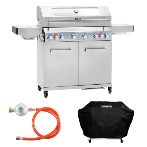 TAINO PLATINUM YAMARA 6+2 Gasgrill Set Edelstahl 6 Brenner Keramik Sear-Burner Keramik Backburner Piezo-Zündung Abdeckhaube von TAINO