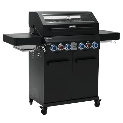 TAINO PLATINUM YAMARA DARK 4+2 Gasgrill Stahl 4 Brenner Keramik Sear-Burner Keramik Backburner Piezo-Zündung Grillrost Gusseisen von TAINO