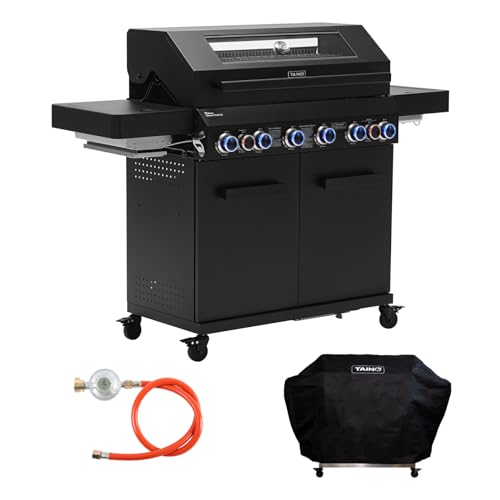 TAINO PLATINUM YAMARA DARK 6+2 Set Gasgrill Stahl 6 Brenner Keramik Sear-Burner Keramik Backburner Piezo-Zündung Abdeckhaube von TAINO