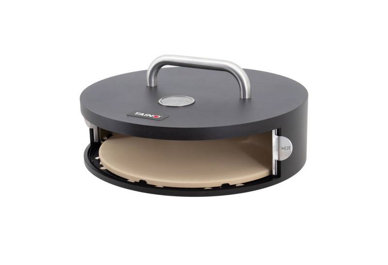 TAINO Pizzaofen-Grillaufsatz Pizzabox, rund, Pizzastein aus Cordierit, mit Tür, Stahl, Schwarz von TAINO