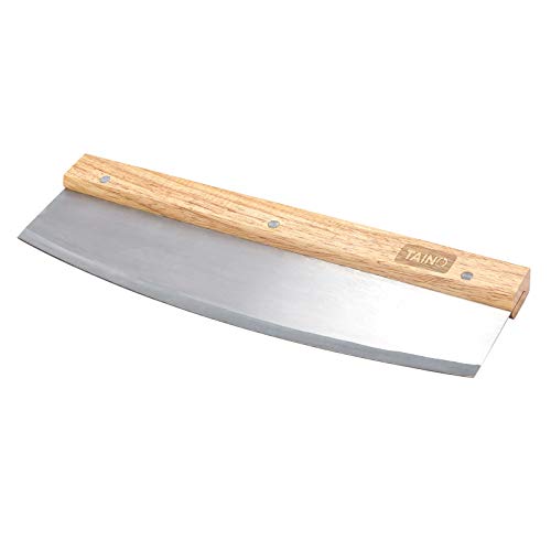 TAINO Pizzaschneider 32 cm Edelstahl mit Holzgriff Wiegemesser Pizzamesser Wiegeschneider Messer von TAINO