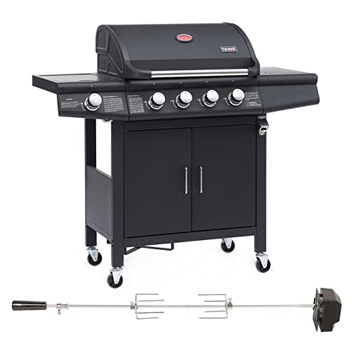 TAINO RED 4+1 Gasgrill Set mit Drehspieß BBQ Grillwagen Rotisserie-Set Fleischspieß 4 Brenner von TAINO
