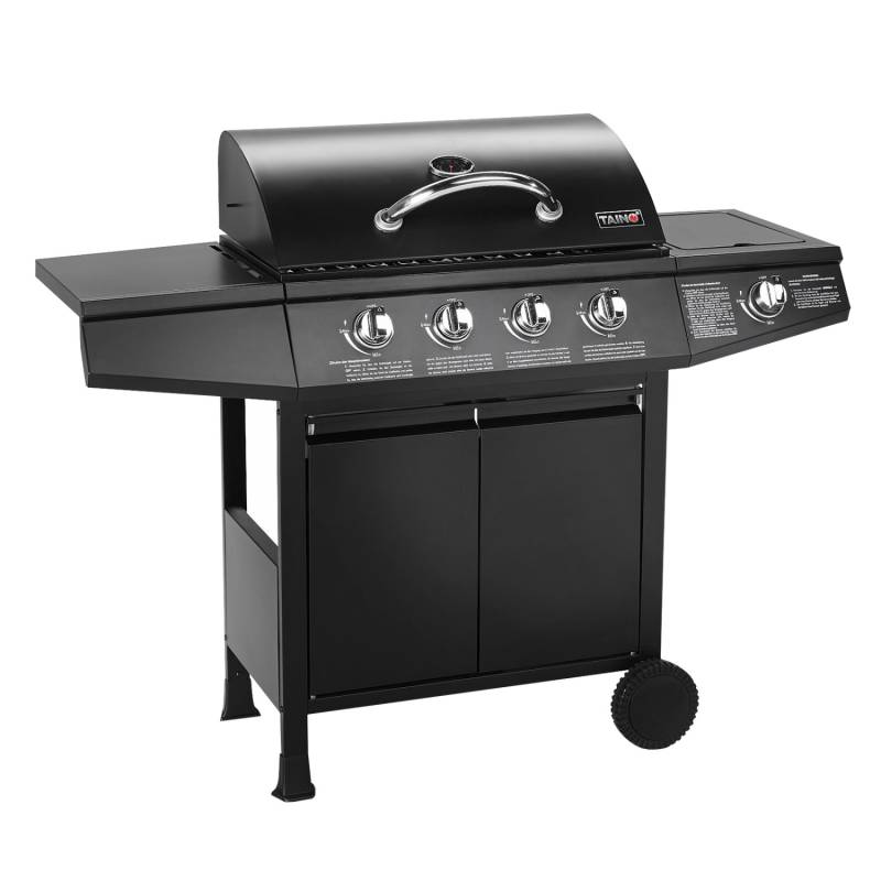 Taino Basic 4+1 Gasgrill BBQ Grillwagen 4 Edelstahl Brenner Seitenkocher TÜV Grill von TAINO