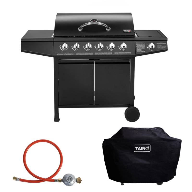 Taino Basic 6+1 Gasgrill Set Haube Regler BBQ Grillwagen Edelstahl Brenner Seitenkocher TÜV Grill von TAINO